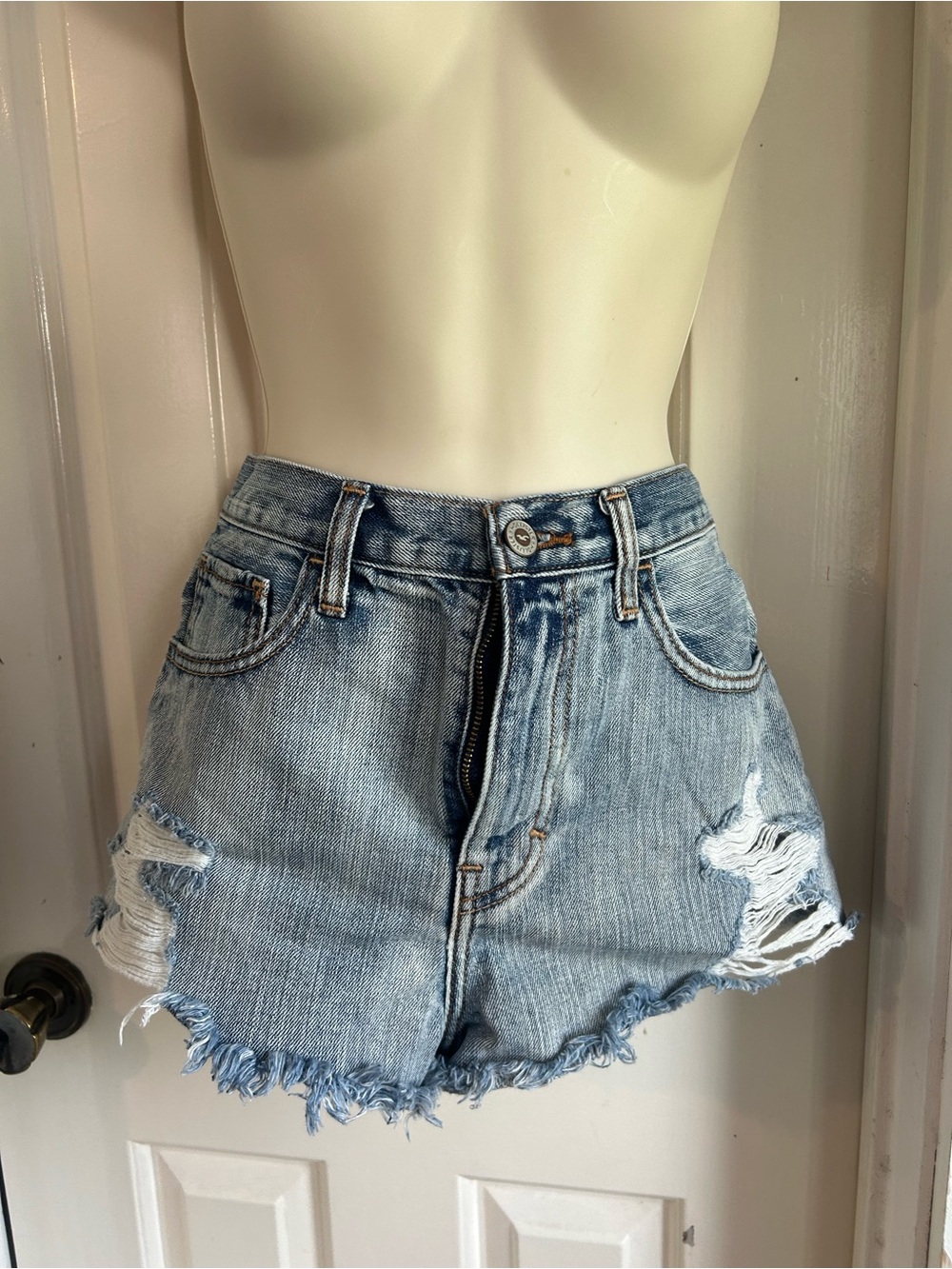 Hollister Light Blue Distressed Denim Shorts